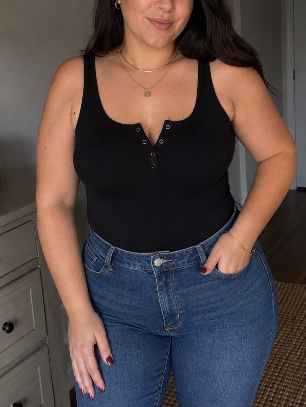 Popilush Seamless Henley Thong Bodysuit Black XL XXL NWT